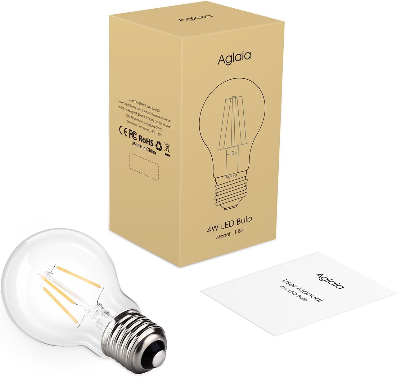 Aglaia LT-B8 - Aglaia LED lamp - met E27 fitting - 4 W - komt overeen met 40 W - 400 lumen warm wit - stralingshoek 360° (LT-B8) - energieklasse A