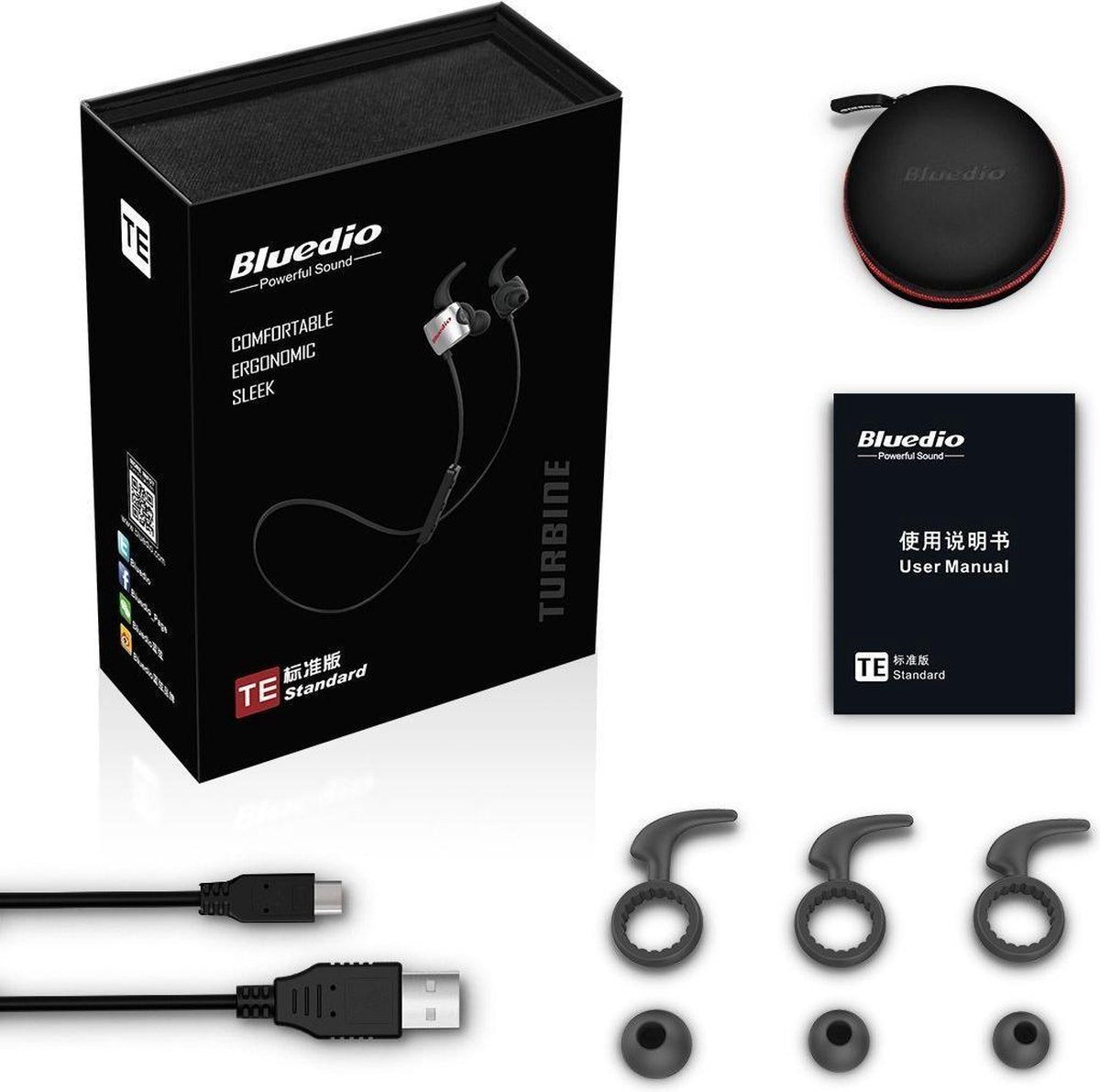 Bluedio TE (Turbine) Bluetooth 4.1 Wireless Sports Headphones, Sweatproof Running Earbuds with Mic (Black)