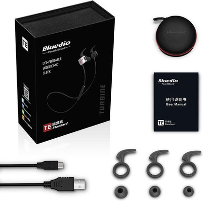 Bluedio TE (Turbine) Bluetooth 4.1 Wireless Sports Headphones, Sweatproof Running Earbuds with Mic (Black)