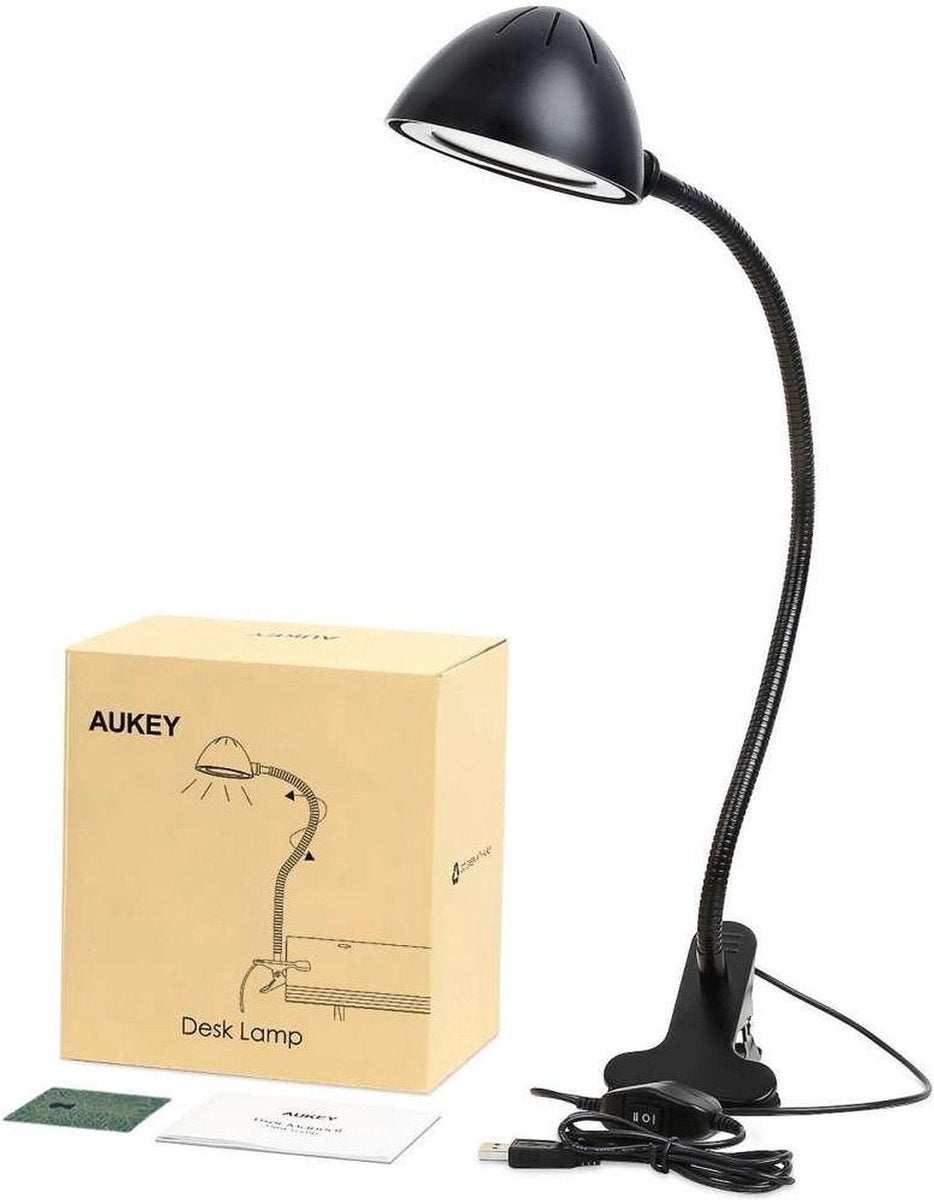 Aukey LT-ST8 - zwart USB Led bureaulamp - met klem 3W - 360° verstelbaar -2 standen - helderlicht en dimlicht