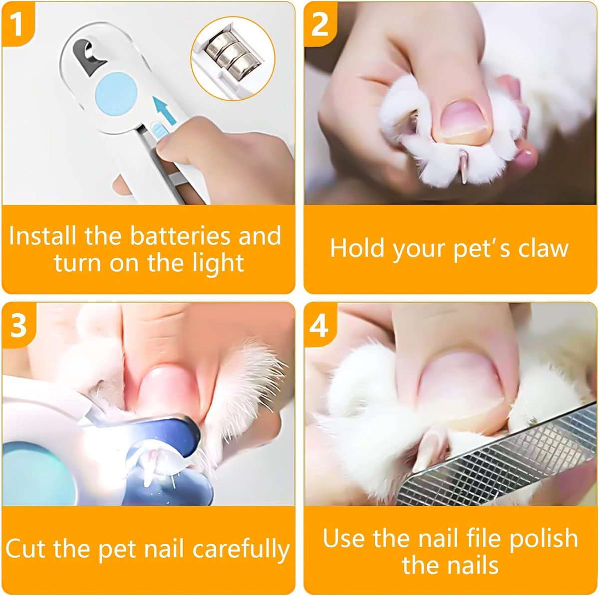 Nagelknipper voor honden en katten, nagelknipper met led-licht en spatbestendige bescherming, nagelknipper met vijl voor middelgrote en kleine huisdieren