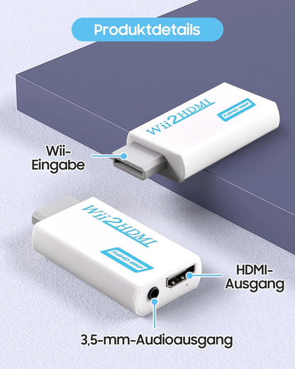 Wii naar HDMI-converter - Rybozen Wii naar HDMI-adapter - 1080P, 720P-poorten Uitvoer video en 3,5 mm audio - Ondersteunt alle Wii-weergavemodi - Snelheidsverhoging van 1 m - HDMI-kabel voor Wii-display