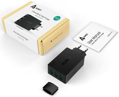 Aukey PA-U35 - 3-poorts USB-oplader (30 W / 6 A) met AiPower-technologie voor smartphone, zwart