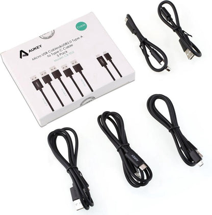 Aukey USB-C 1M 1x - MicroUSB 1M 2x - MicroUSB 0.3M 2x - 5 pack