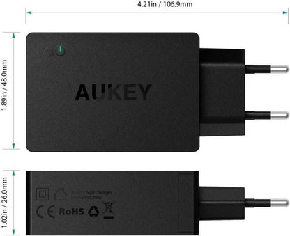 Aukey Quick Charge 3.0 Oplader PA-Y2 - 1 USB poort + 1 USB-C poort - Black