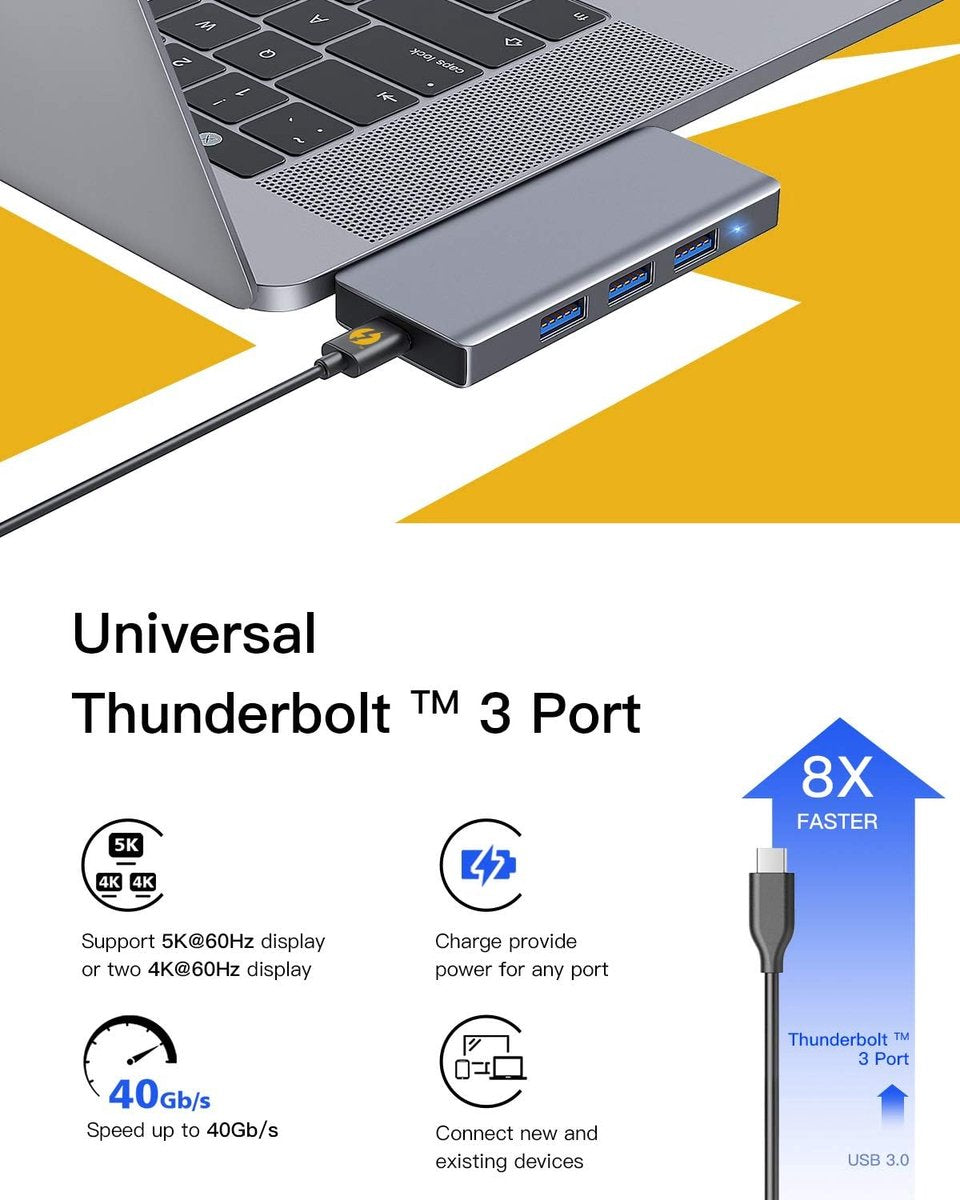 MOKAI START 6-in-2 USB-C Hub voor MacBook - Aluminium adapter met Thunderbolt 3 - 100W PD - 3 USB 3.0-poorten - Micro SD/SD-kaartlezer voor MacBook Pro en Air